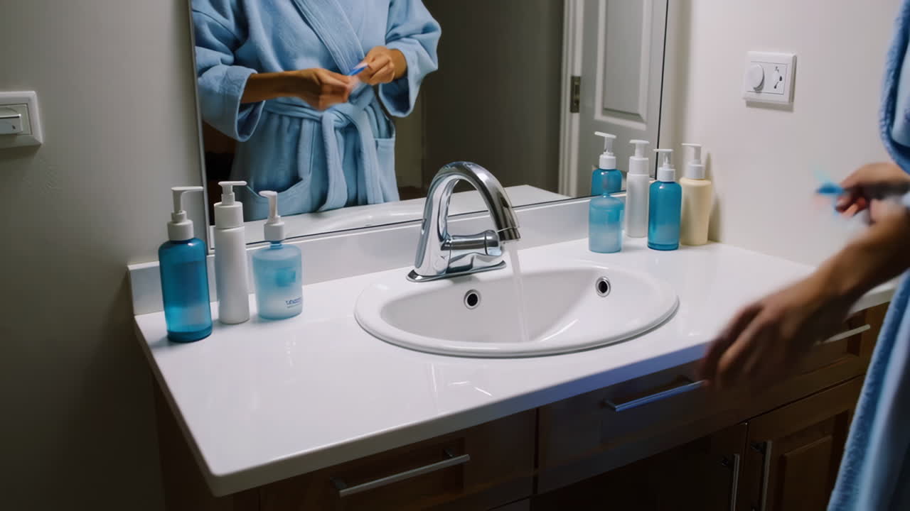 욕실에서 손을  ⁇ 는 여자