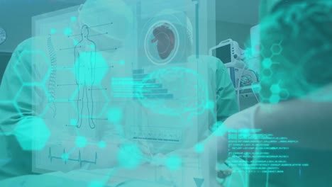 animación de la exploración cerebral y el procesamiento de la interfaz de datos médicos sobre los cirujanos que operan al paciente