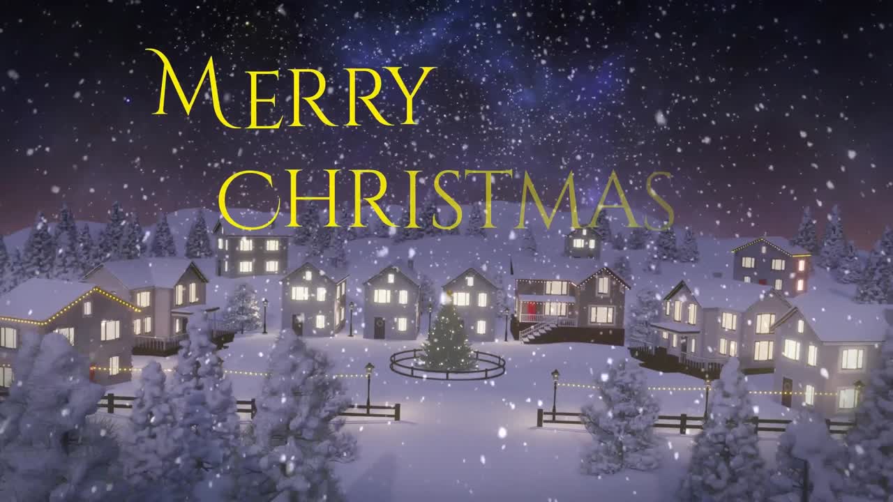 겨울 풍경 위 에 있는 크리스마스 축하 문자 의 애니메이션