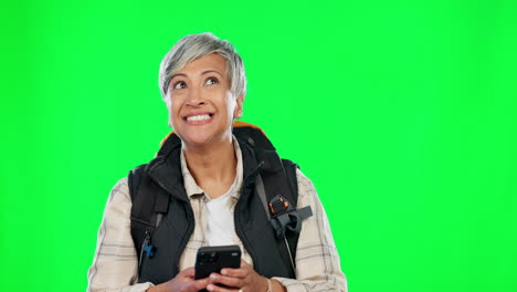 Green-screen,-phone-and-senior-woman-for-travel