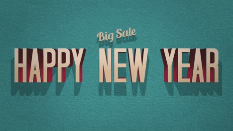 retro happy new year and big sale text set on a blue grunge texture