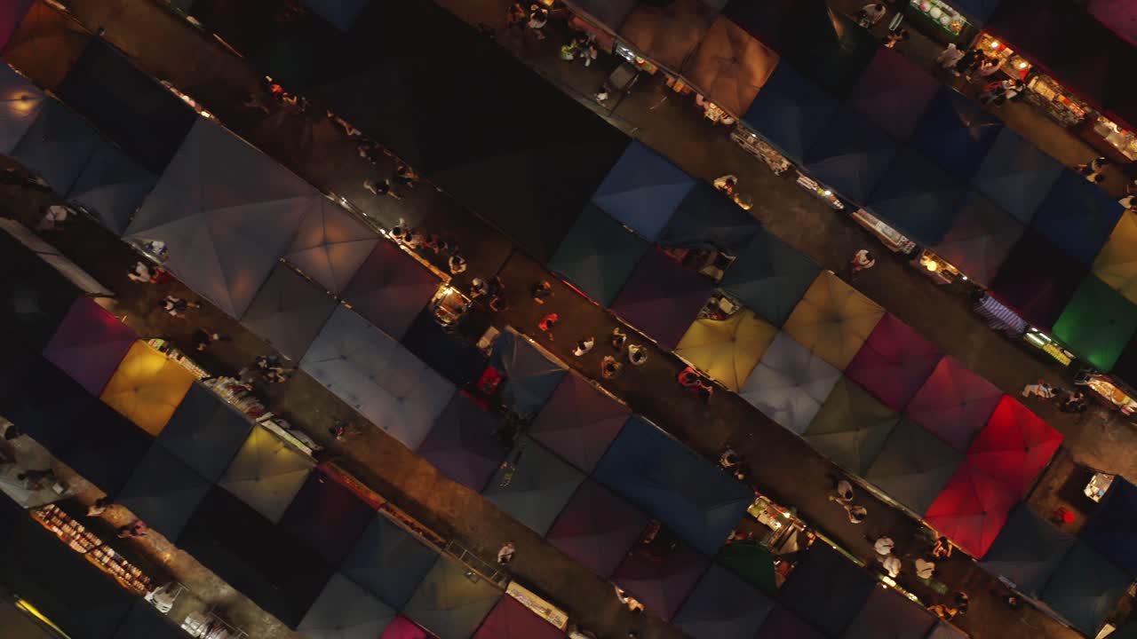 Flying over Night Market in Bangkok