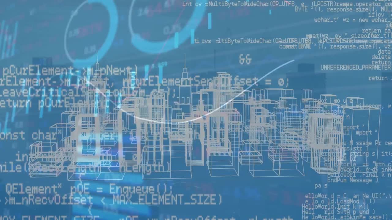 animazione dell'elaborazione dei dati sul paesaggio urbano