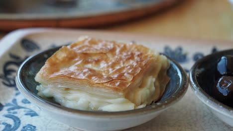 delicious turkish breakfast: cheese pastry with olives