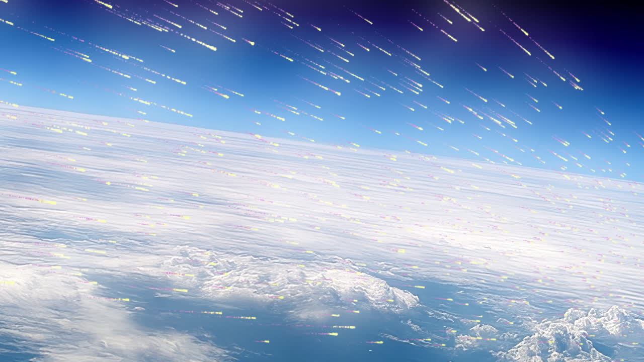 Meteor shower in space above Earth