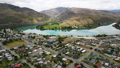 beautiful aerial 4k shot of cromwell town in central otago region in the south island of new zealand