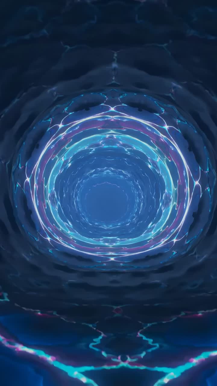 Vertical video: Looping kaleidoscope rings pulsing around core in portrait, neon veins adding depth
