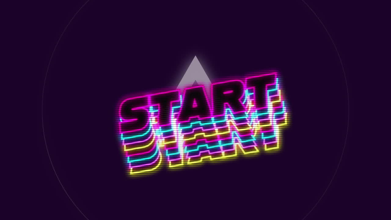 animación del texto de inicio sobre formas geométricas en movimiento sobre fondo oscuro