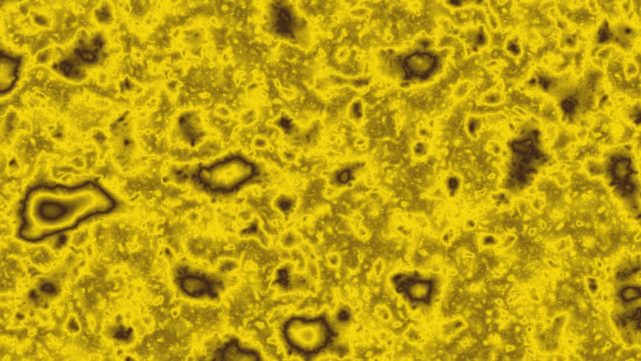 Animación abstracta de corrosión amarilla, bucle sin fin de texturas grunge oxidadas y superficies oxidadas, manchas y patrones orgánicos, movimiento fluido de líquido fundido.