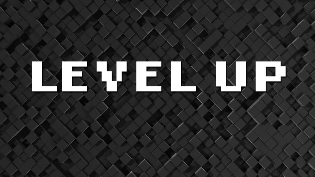 animación de las palabras de nivel en la pantalla de un videojuego de computadora