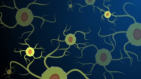 Animation-of-lime-neuron-cells-blinking-on-navy-background