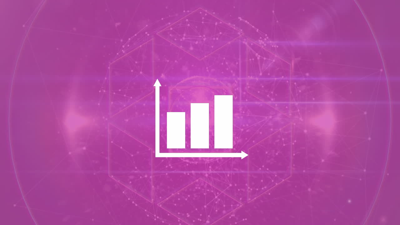 animación del icono de las estadísticas y el procesamiento de datos sobre un fondo púrpura