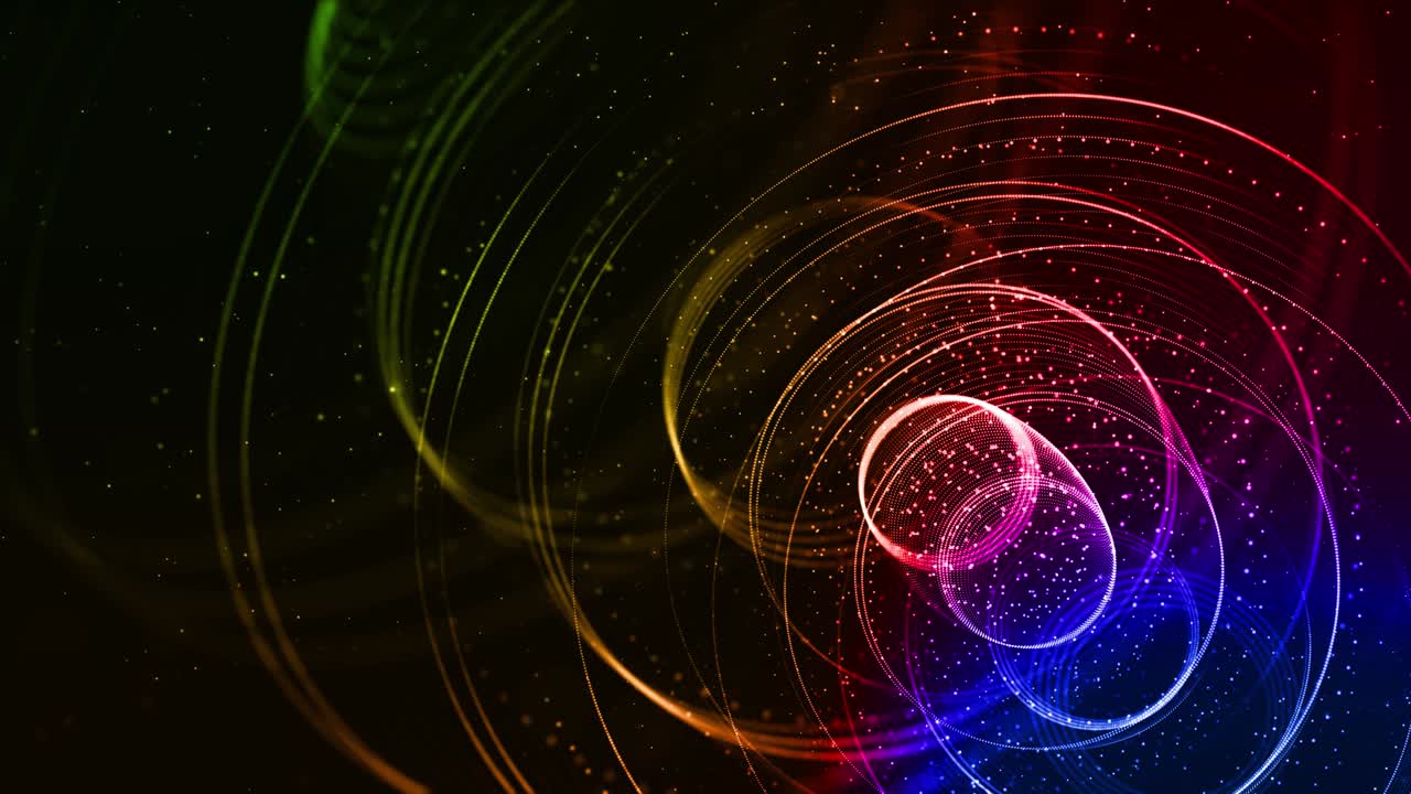 4k fondo de ciencia ficción en bucle con bokeh y efectos de luz. partículas de color gradiente de brillo forman líneas, superficies, estructuras esféricas como espacio virtual o holograma para pantalla hud. 1