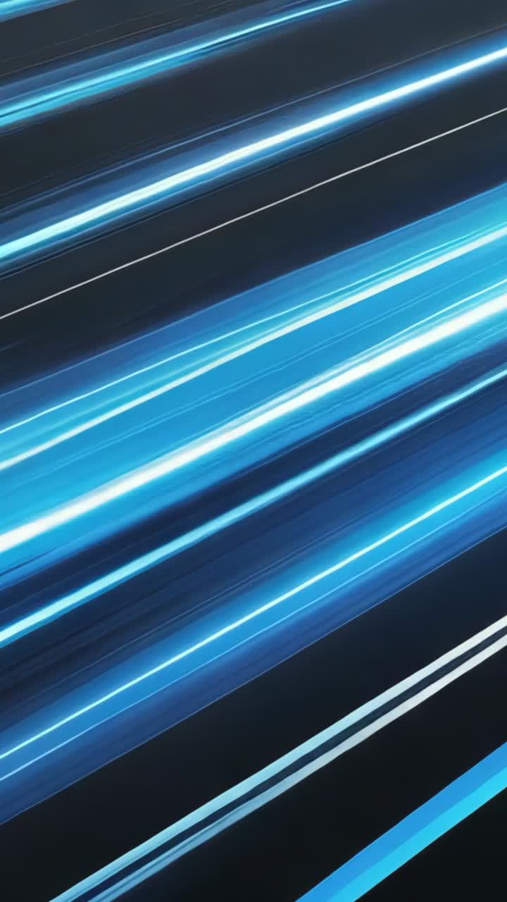 Video verticale: strisce diagonali di luce blu emergente che scivolano su uno sfondo scuro, trasmettendo velocità