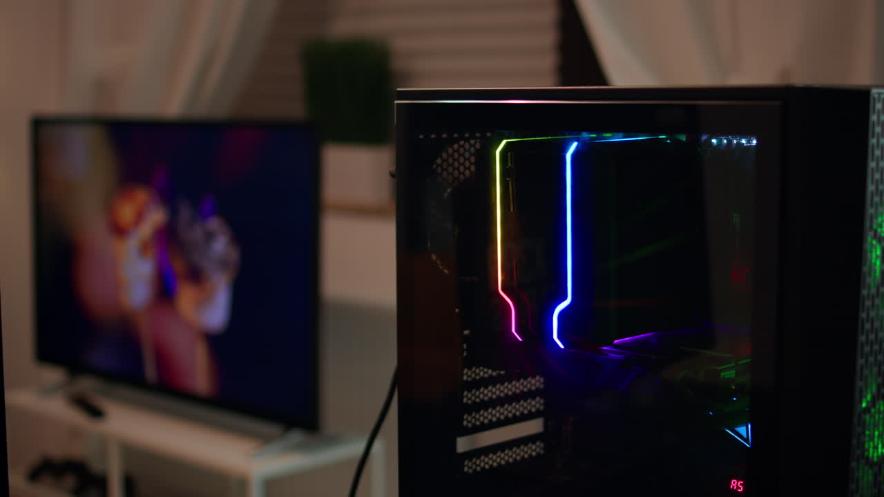 Powerful gaming unit with colorful RGB lights prepared for gaming tournament