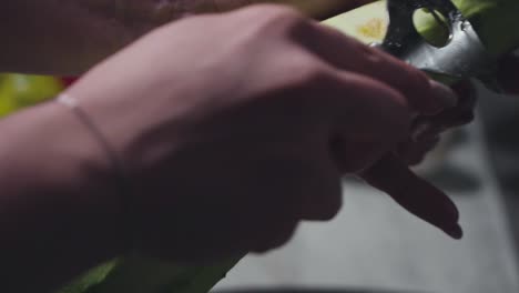 women's hands wash, peel and cut vegetables into vegetable stew