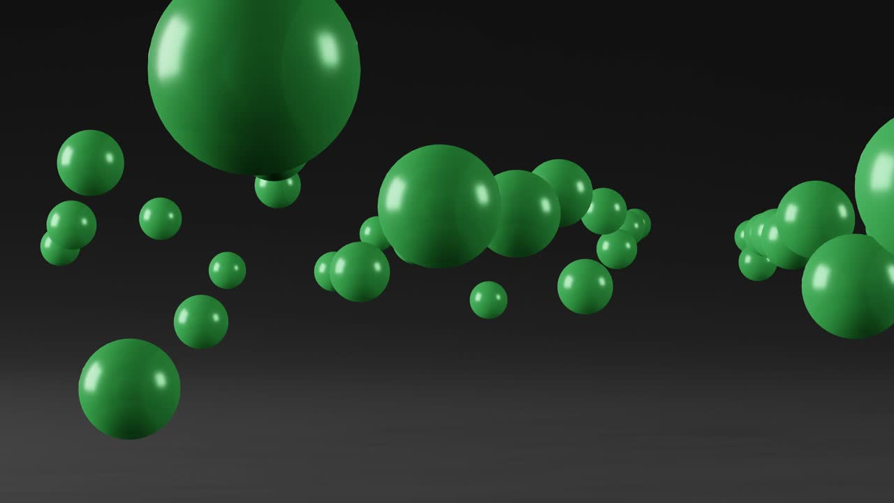 Green balls on a black background. Minimal motion graphic seamless loop animation