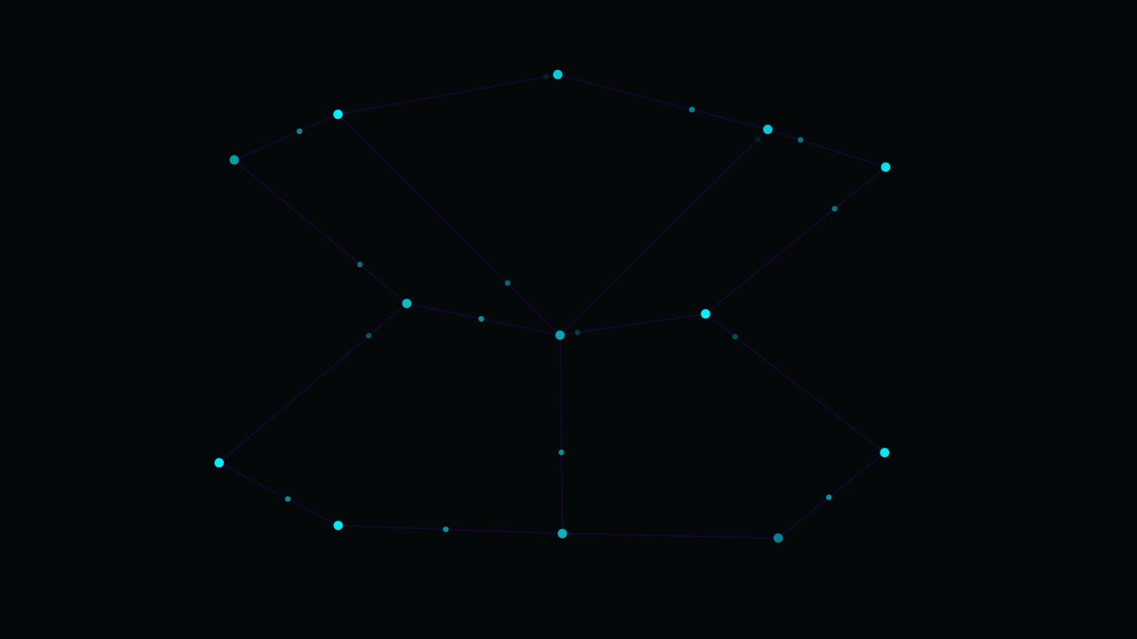 Abstract Geometric Network Animation with Pulsing Cyan Nodes