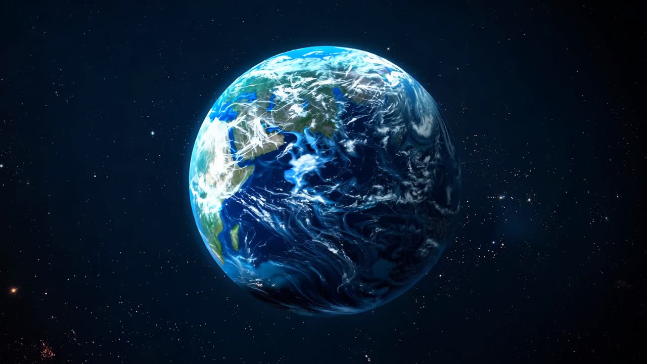 A blue planet in space with a dark background. The planet is the center of the image and takes up most of the frame