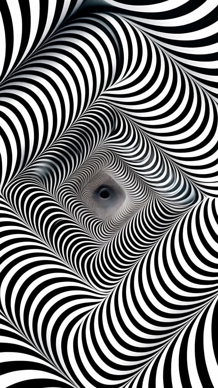 Illusioni ottiche astratte in bianco e nero che creano motivi e forme ipnotizzanti.