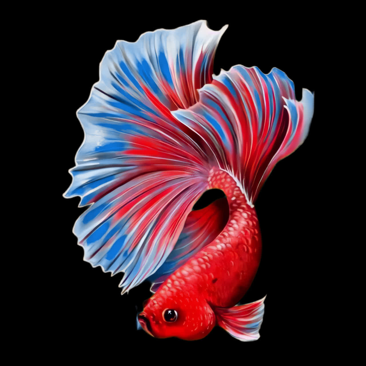 Red beta fish animation isolated asset, transparent 4K video, alpha channel, ProRes 4444