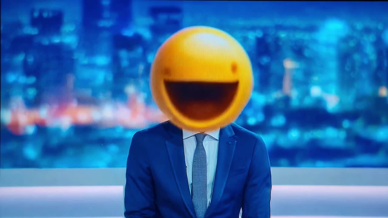 A Unique News Segment Featuring Animated Smiley Faces, Blending Humor and Emotion to Engage Viewers in a Lighthearted Broadcast Atmosphere