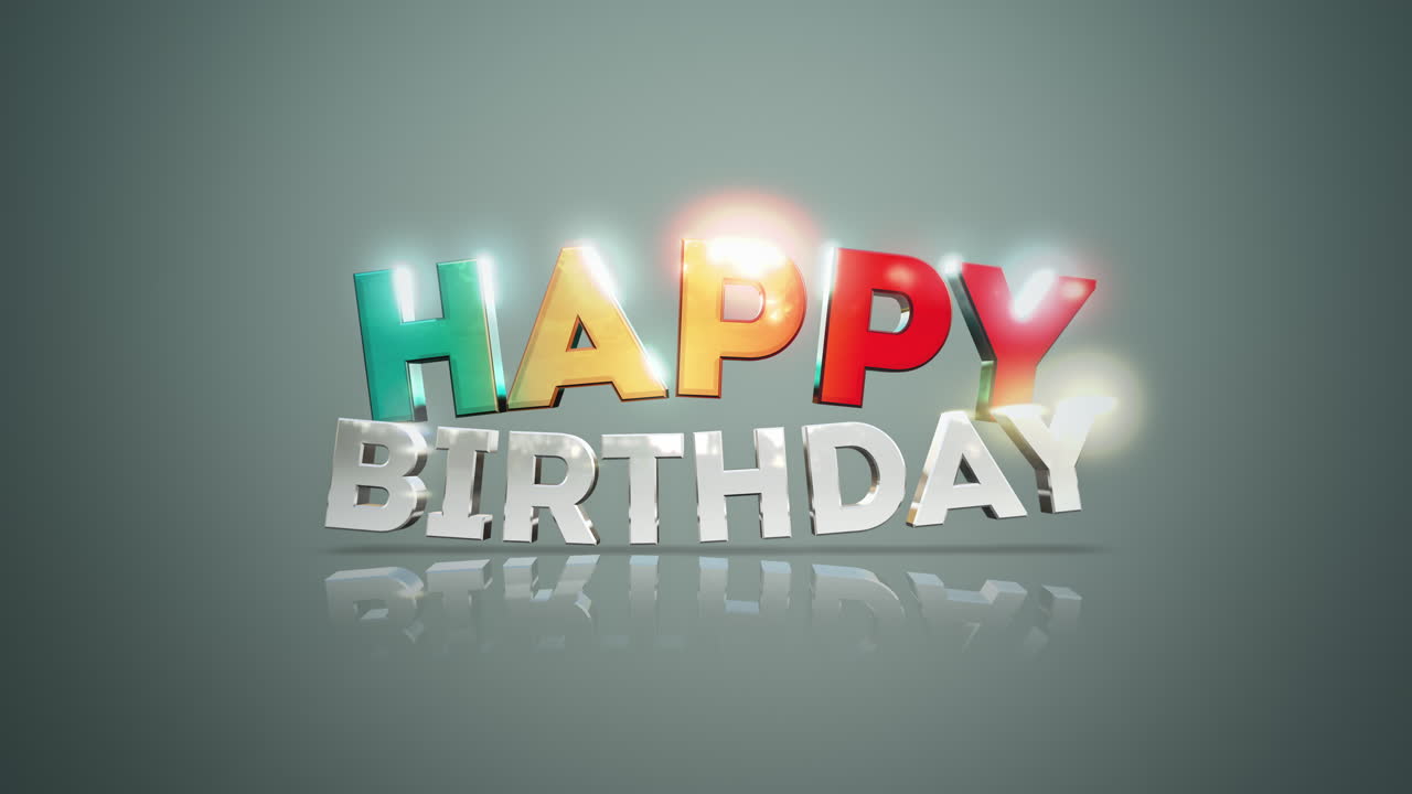Cartoon colorful Happy Birthday text on green fashion gradient