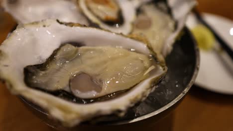 fresh oyster being prepared or served