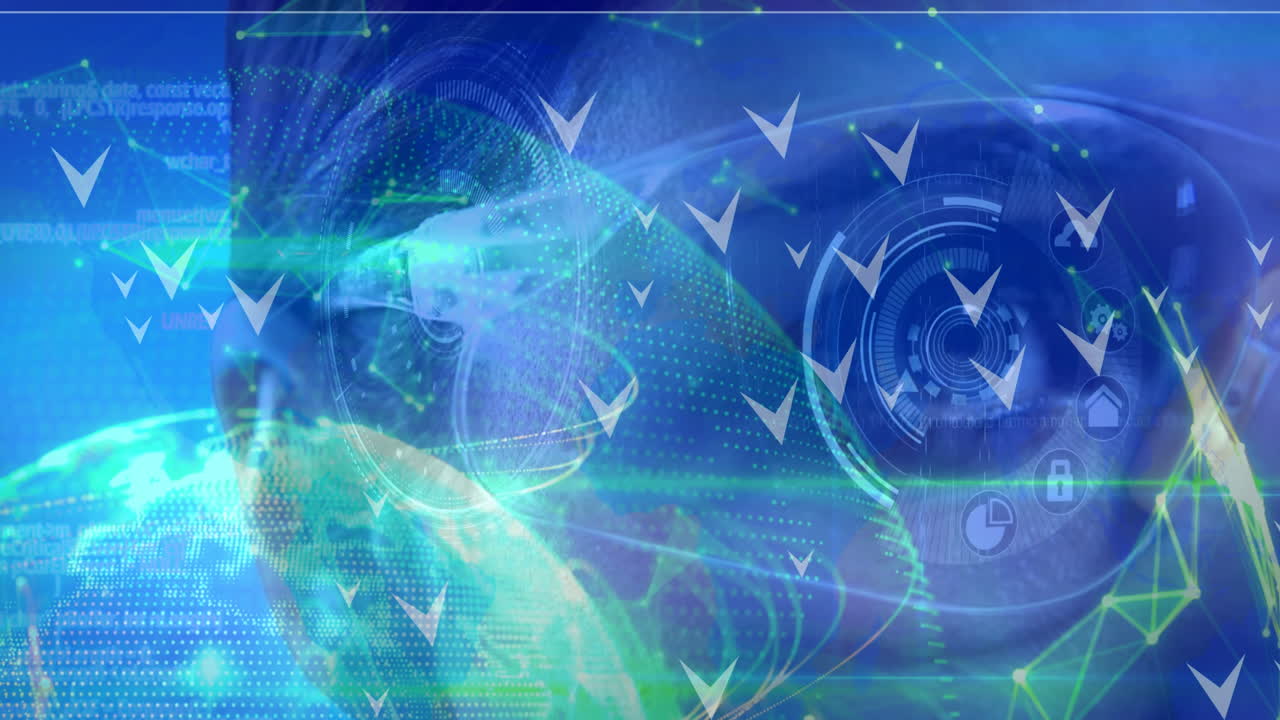 연결 네트워크의 애니메이션과 vr 헤드 ⁇ 을 착용한 여성의 세계