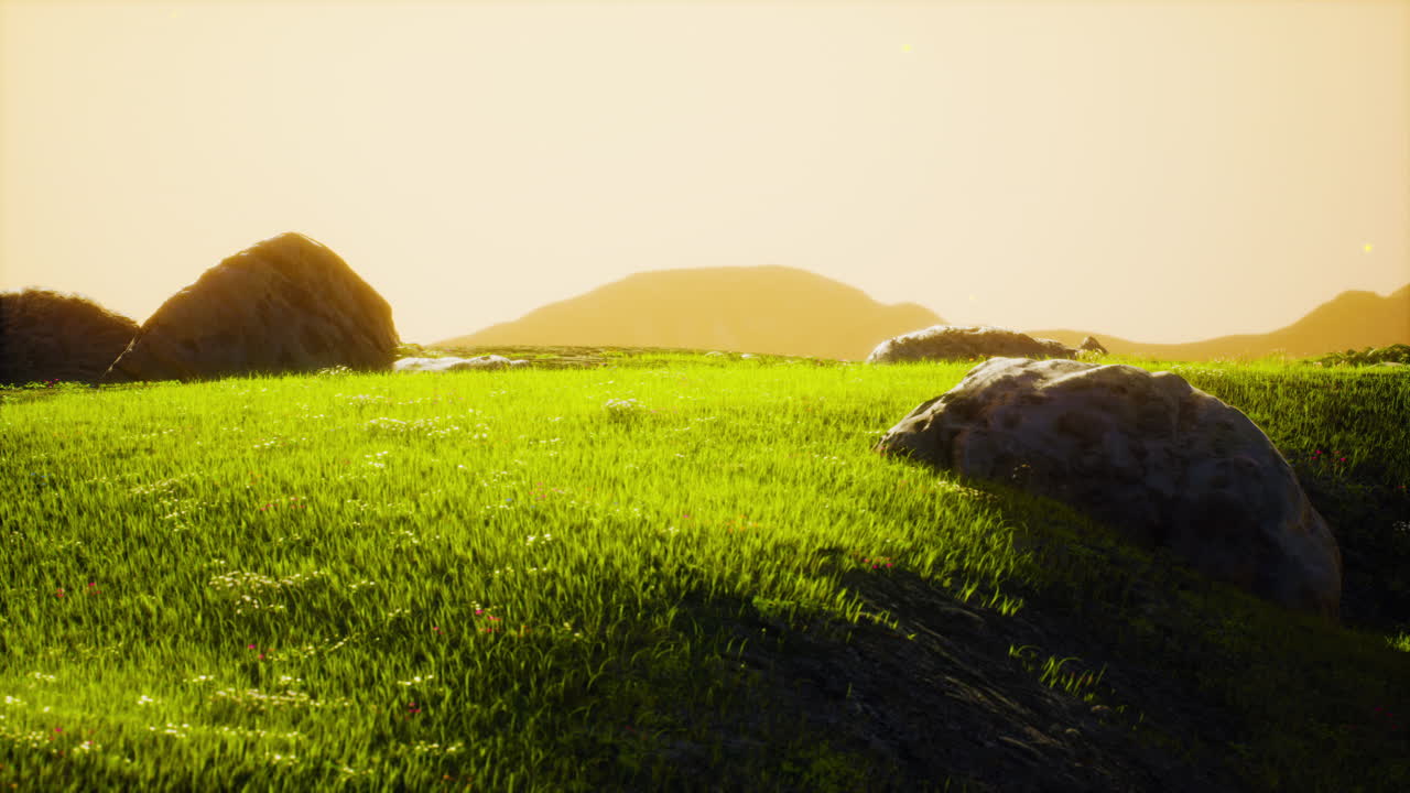 밝은 해가 뜨는 동안 산 계곡