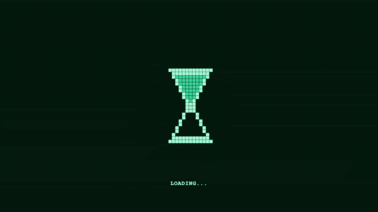 Pixel Art Hourglass Loading Animation on Dark Background