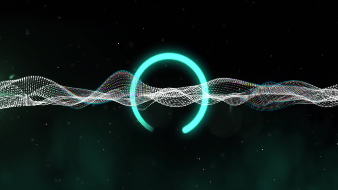 Animation of glowing circle and dynamic wave pattern on dark background