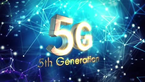 animation of 5g text over network of connections on black background