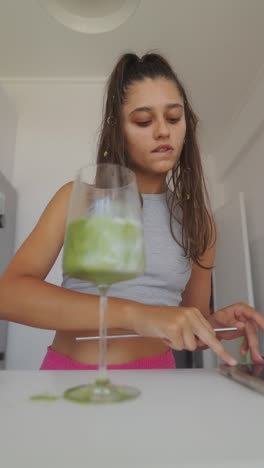 woman preparing a matcha latte