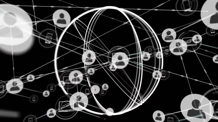 Animation of globe with network of connections with icons