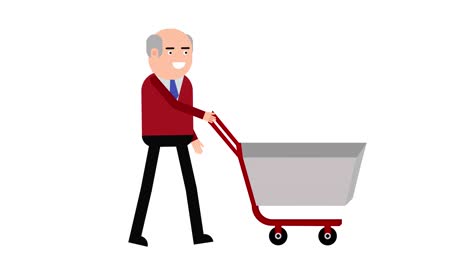 character man walking with a shopping trolley loop 2d animation