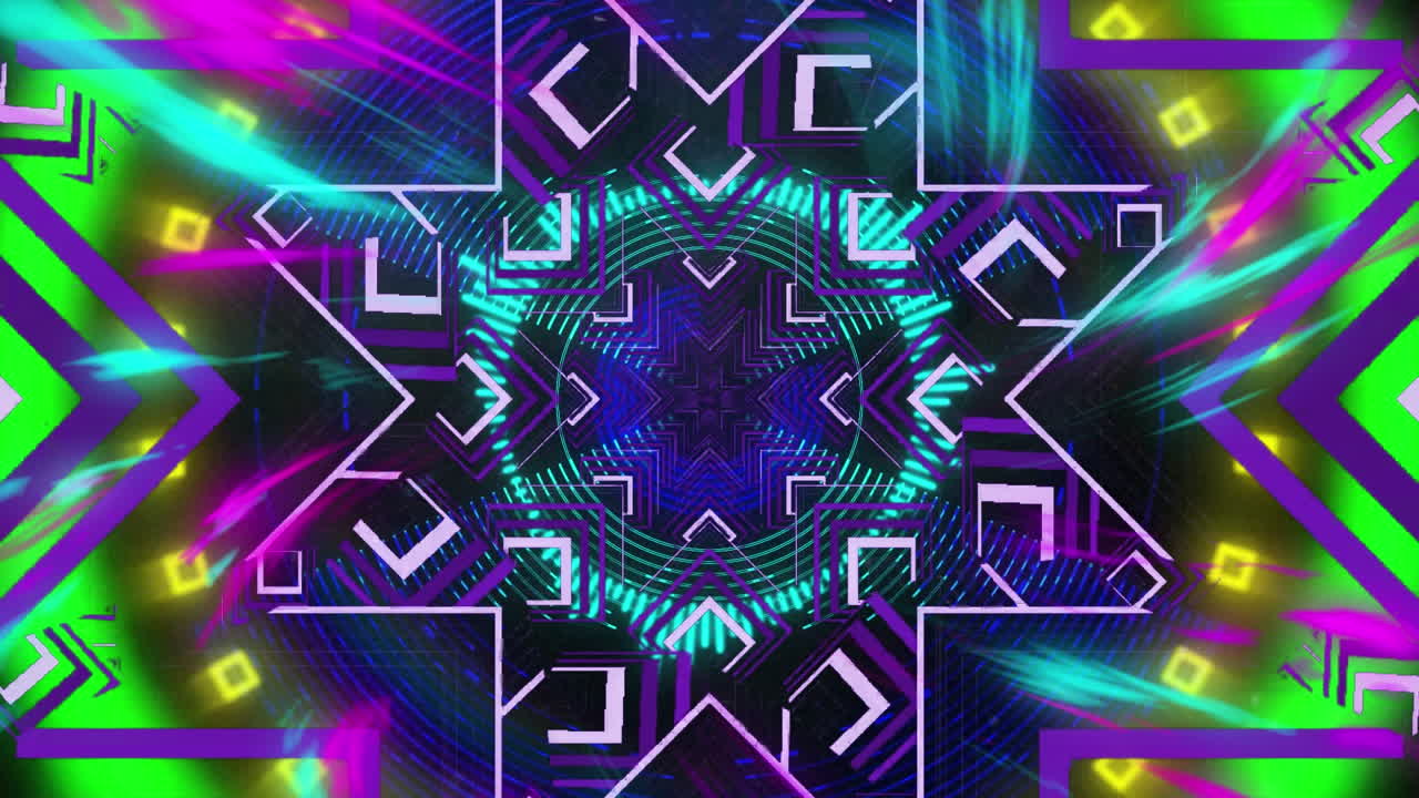 animación de túnel de estrellas digital y formas sobre fondo negro