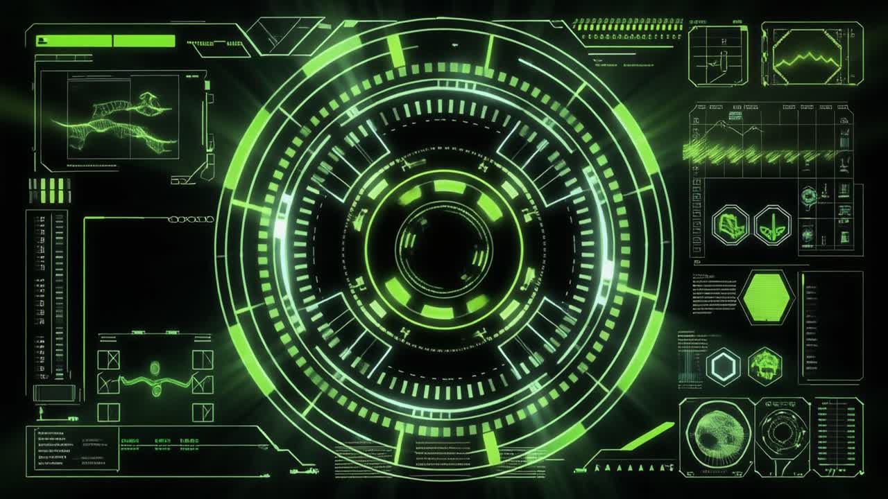 Animated Futuristic Green HUD Interface with Data