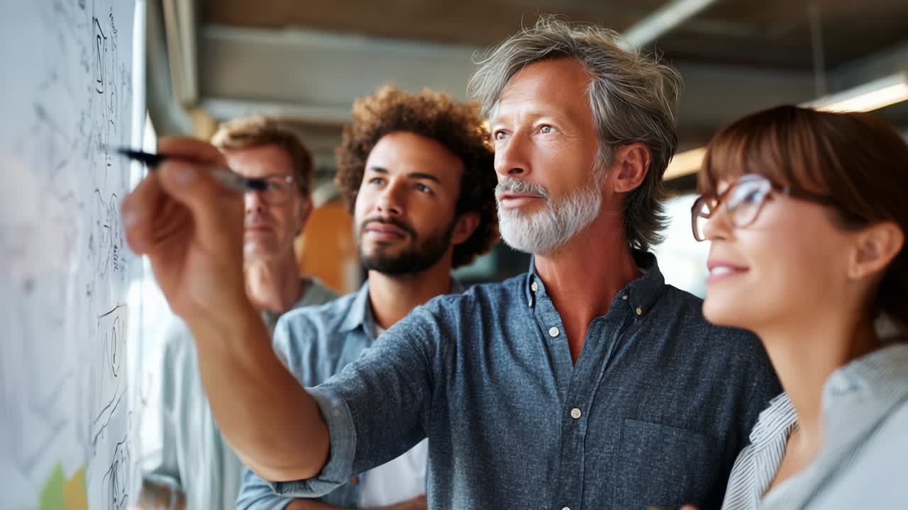 A Collaborative Team Engages in Creative Idea Generation as They Discuss and Visualize Concepts on a Whiteboard, Showcasing the Power of Brainstorming and Effective Communication in a Professional Environment