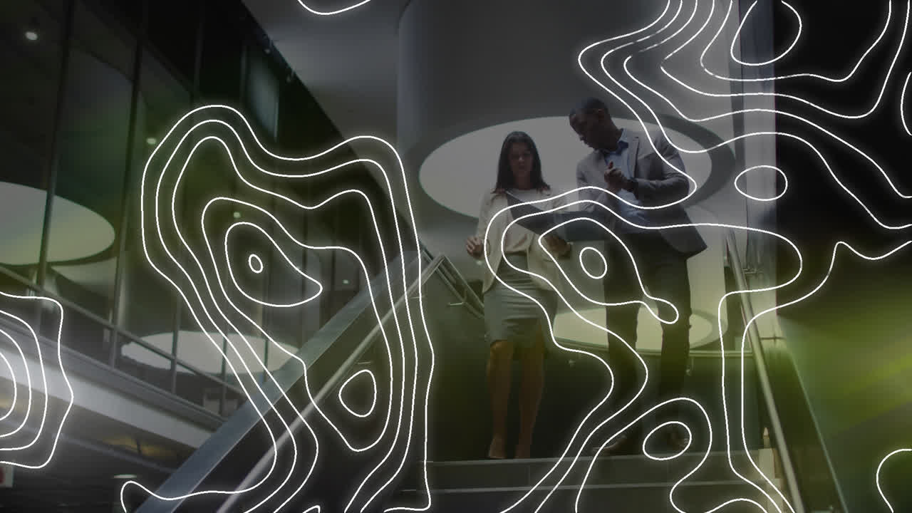 Animation of white lines over diverse business people in office