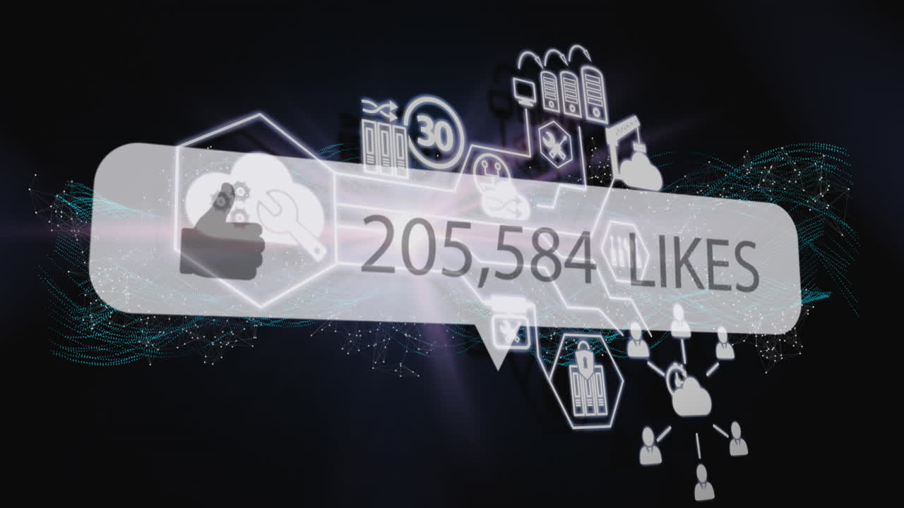 Speech bubble with thumbs up icon and increasing numbers against network of connections icons