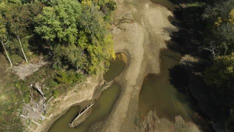 Aerial-View-Creeks-Over-River-In-Twin-Bridges,-Arkansas,-USA