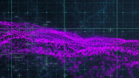 animación del procesamiento de datos sobre una malla brillante púrpura y un fondo oscuro