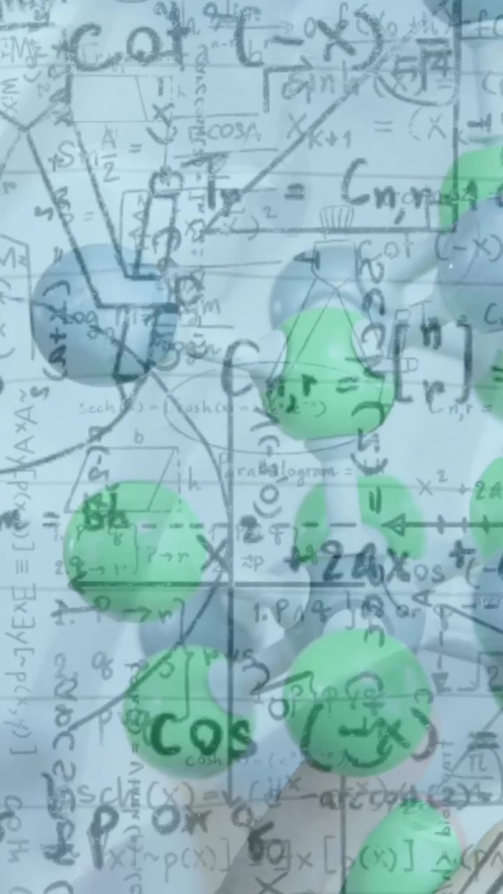 Animation of mathematical equations over caucasian woman with models in classroom