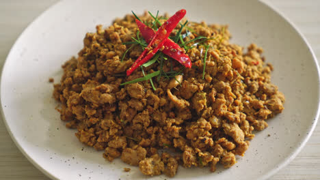 stir fried pork with yellow curry paste - that call kua kling is a southern of thailand traditional food