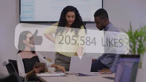 animation of data processing over diverse business people in office