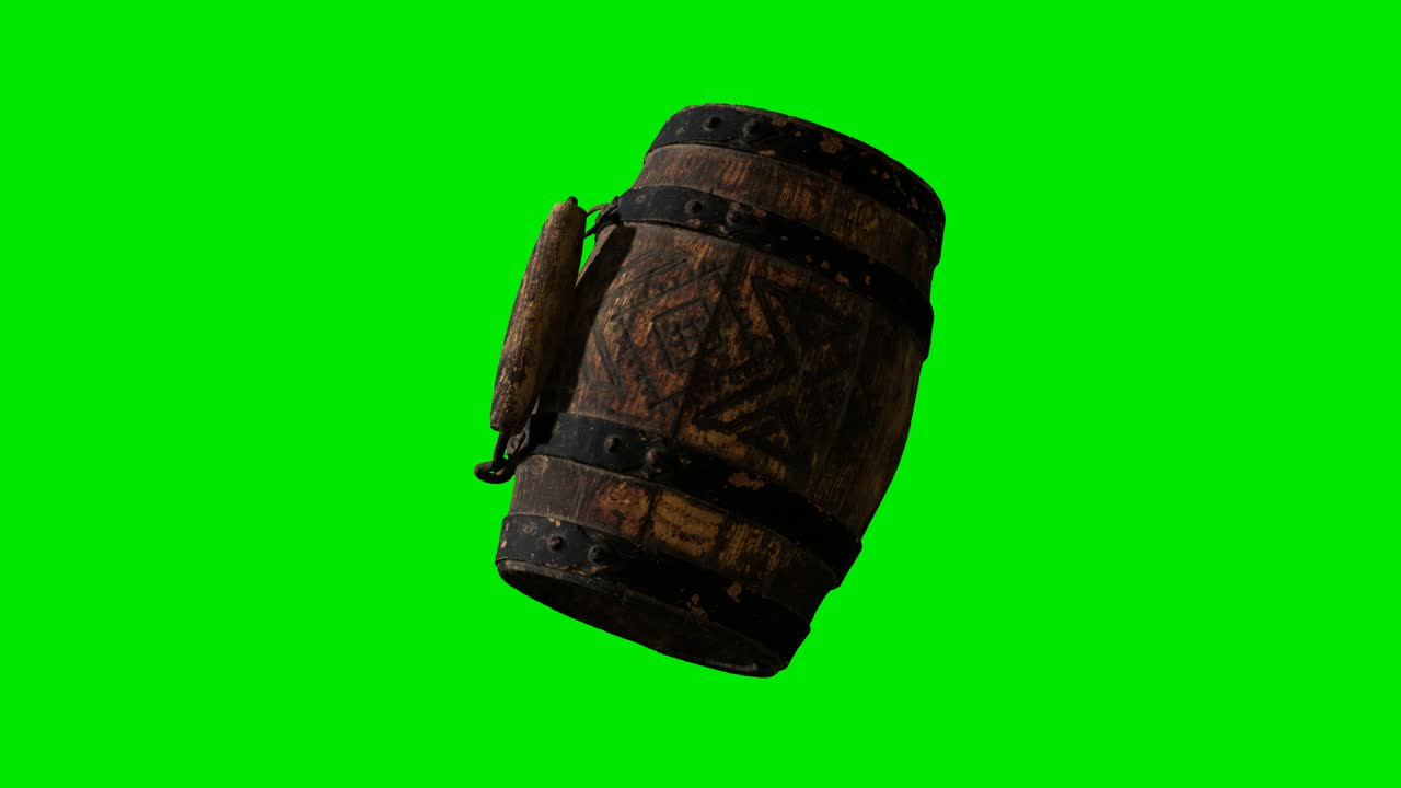 barril de madera para vino o cerveza con fondo de cromakey verde