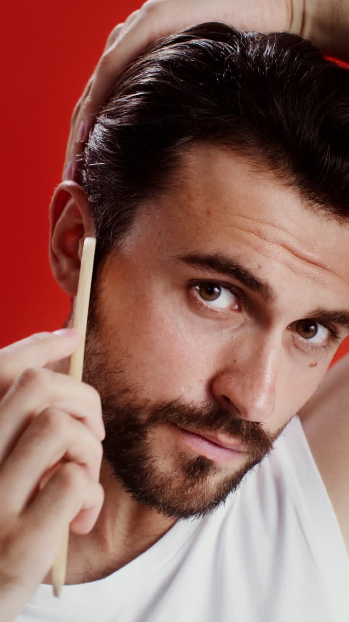 Man Grooming Hair and Beard