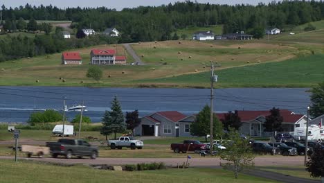 A-wide-shot-of-a-rural-community-in-New-Brunswick,-Canada