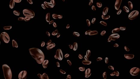 3d 4k realistic coffee beans on an isolated black loop green screen animation background.